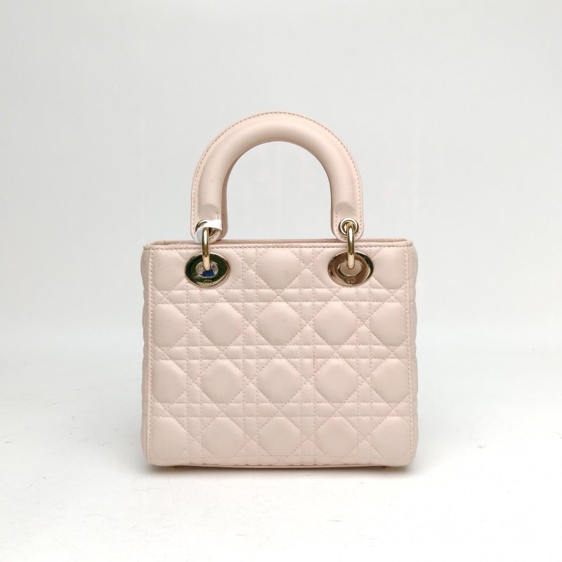 DIOR Lady戴妃包四格徽章肩帶粉色羊皮金扣肩背包-2