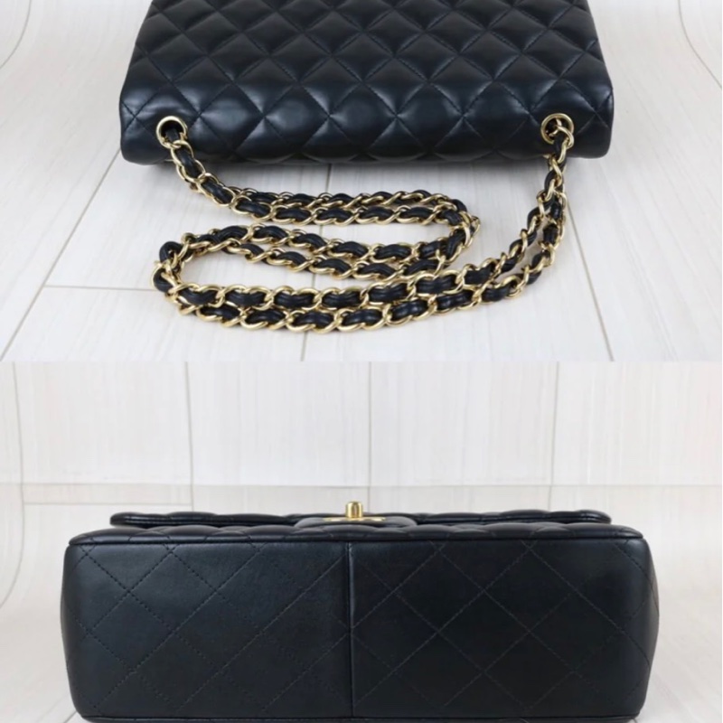 「JL精品代購」9新 Chanel香奈兒Jumbo CF羊皮金扣黑色-4