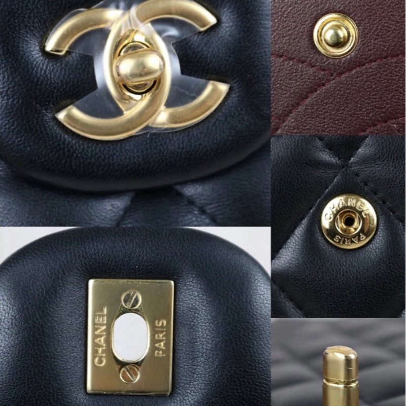 「JL精品代購」9新 Chanel香奈兒Jumbo CF羊皮金扣黑色-7