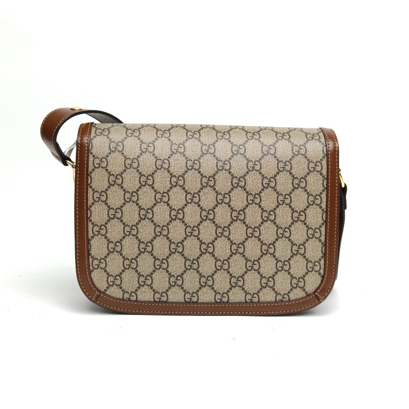 GUCCI Horsebit馬銜扣1955馬鞍包小號棕色PVC金扣肩背包-2