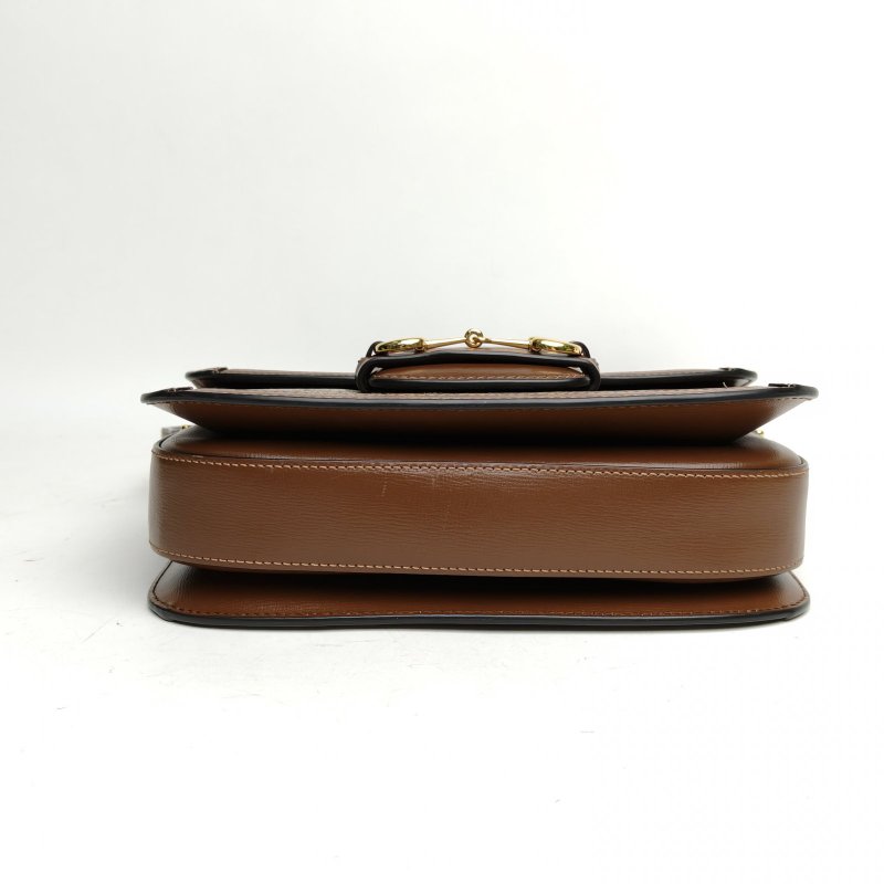 GUCCI Horsebit馬銜扣1955馬鞍包小號棕色PVC金扣肩背包-4