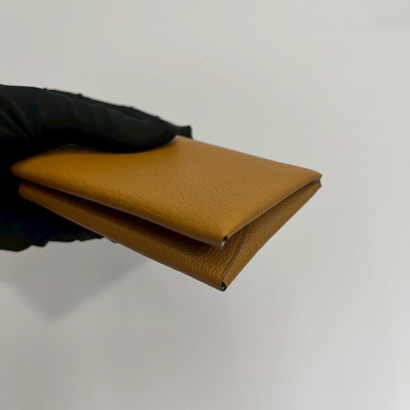 Hermes Calvi Duo焦糖色x氣泡綠B刻 山羊皮卡包-4