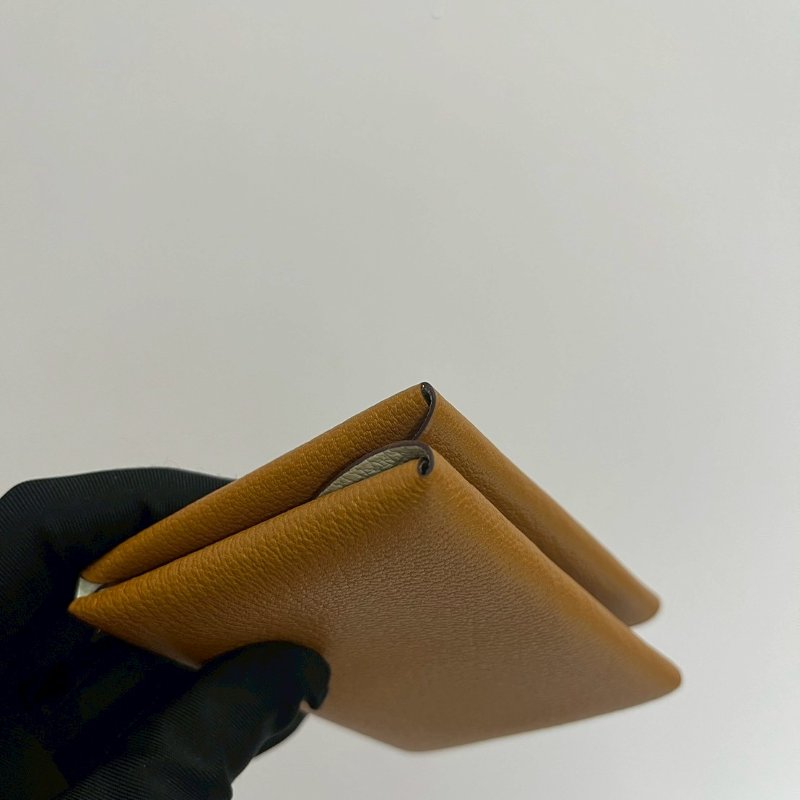 Hermes Calvi Duo焦糖色x氣泡綠B刻 山羊皮卡包-5