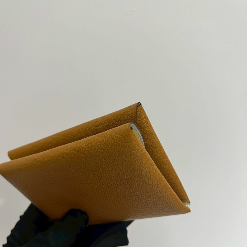 Hermes Calvi Duo焦糖色x氣泡綠B刻 山羊皮卡包-6