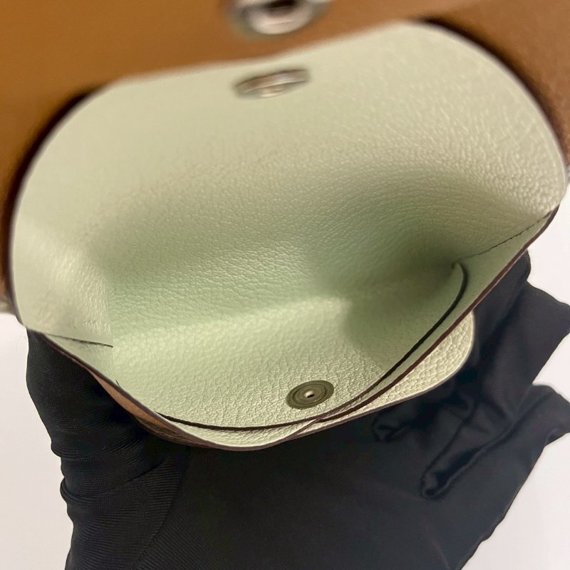 Hermes Calvi Duo焦糖色x氣泡綠B刻 山羊皮卡包-8