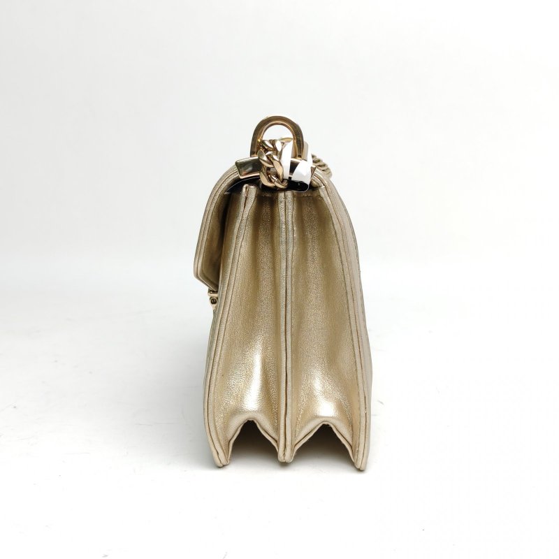 MIU MIU 金色羊皮金扣Confidential褶皺鏈條包肩背包-1