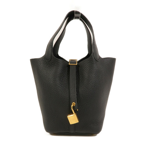 HERMES Clemence皮革Picotin PM手挽袋Noir