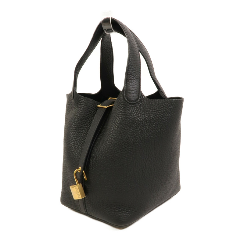 HERMES Clemence皮革Picotin PM手挽袋Noir-2