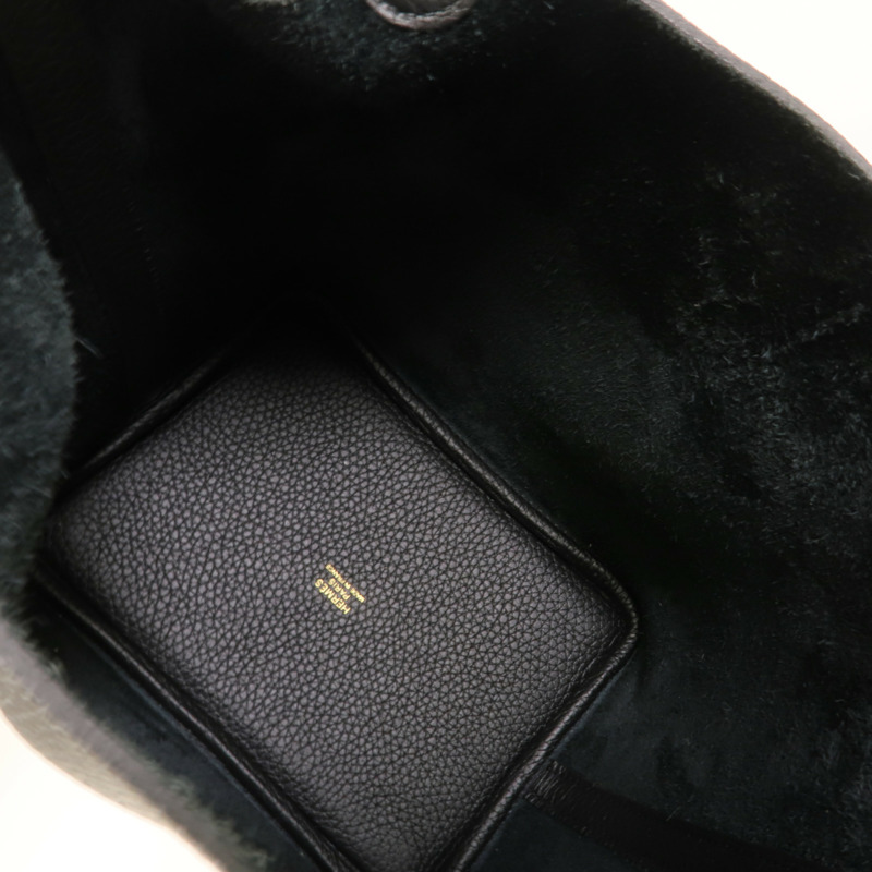 HERMES Clemence皮革Picotin PM手挽袋Noir-4