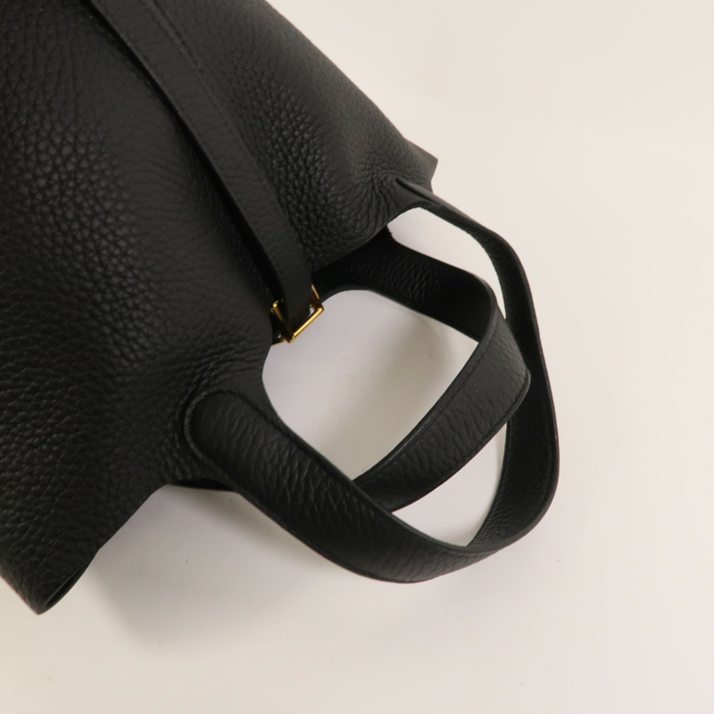 HERMES Clemence皮革Picotin PM手挽袋Noir-5