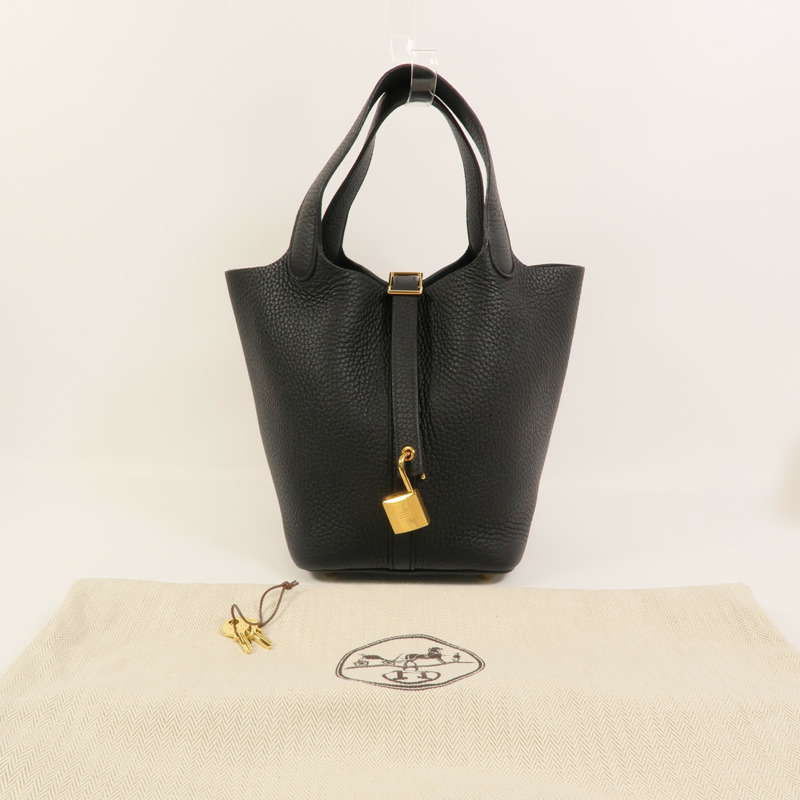 HERMES Clemence皮革Picotin PM手挽袋Noir-8