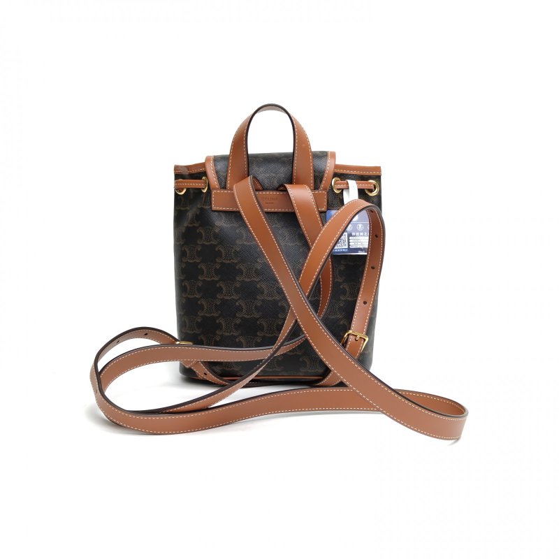 CELINE Folco抽繩雙肩包Mini迷你褐色PVC老花肩背包-2