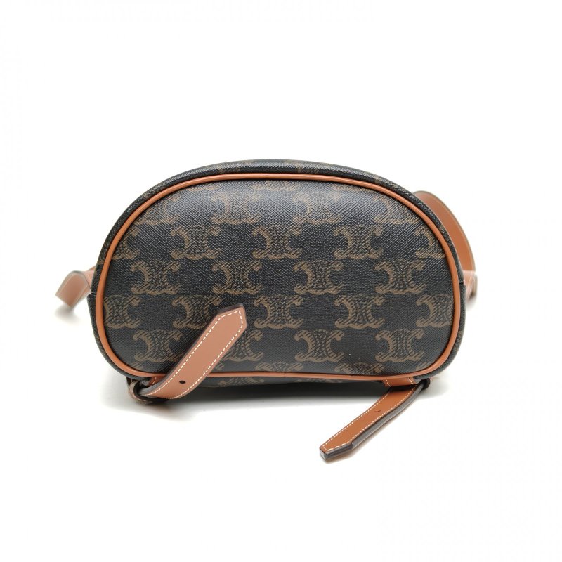 CELINE Folco抽繩雙肩包Mini迷你褐色PVC老花肩背包-4