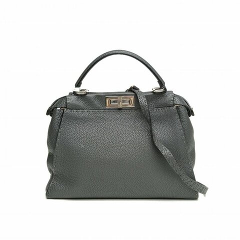 FENDI PEEKABOOREGULAR中號灰色牛皮銀扣肩背包
