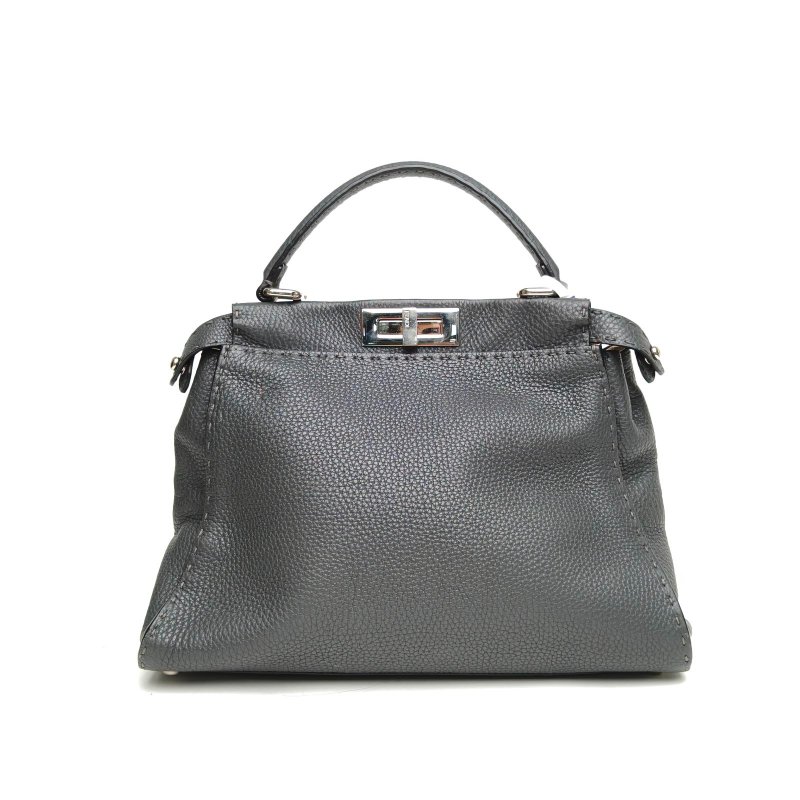 FENDI PEEKABOOREGULAR中號灰色牛皮銀扣肩背包-2