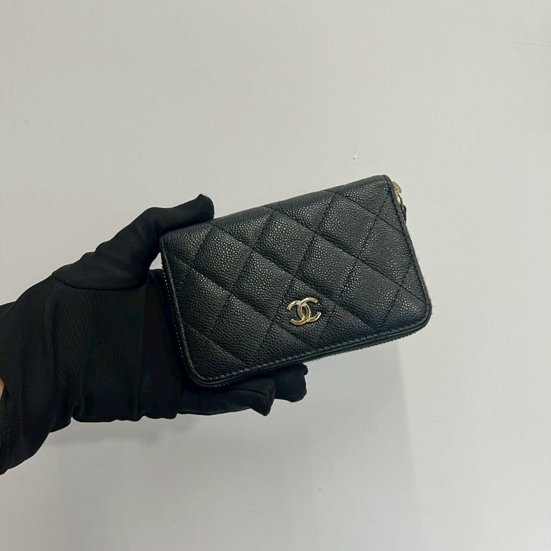 Chanel 大ㄇ拉鏈短夾零錢包晶片款-0