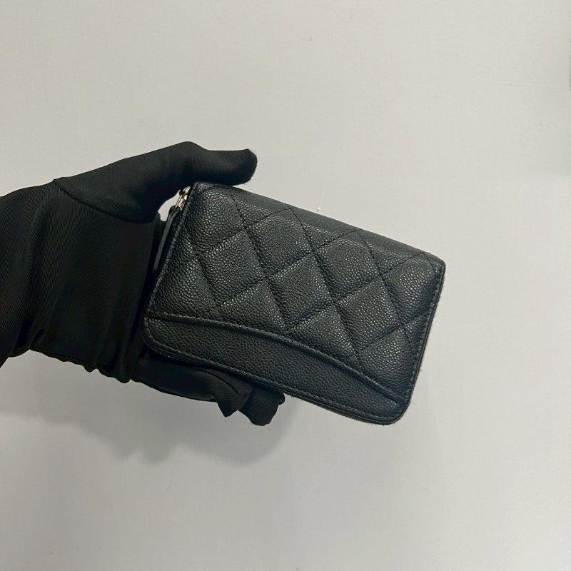 Chanel 大ㄇ拉鏈短夾零錢包晶片款-1