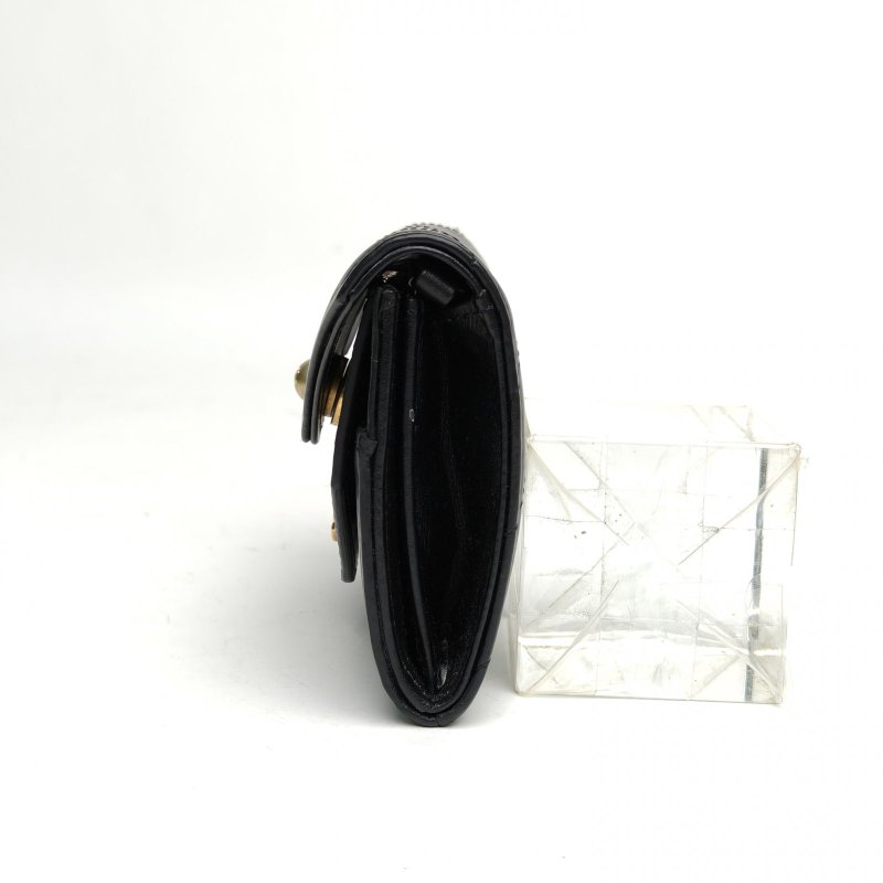 CHANEL 黑色牛皮26開金扣mini鏈條包零錢包肩背包-3