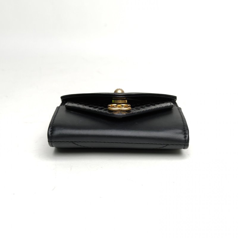 CHANEL 黑色牛皮26開金扣mini鏈條包零錢包肩背包-4