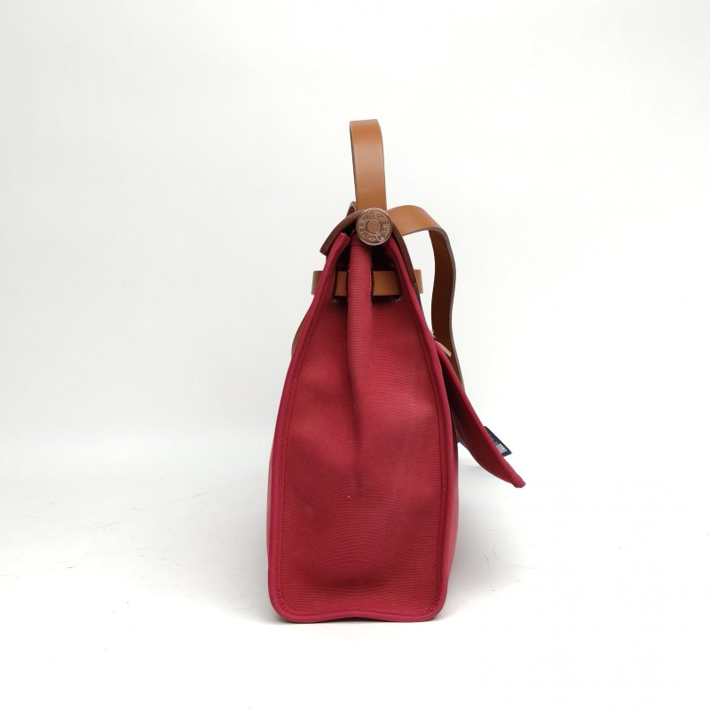 HERMES Herbag31石榴紅帆布/牛皮框R銀扣肩背包-1