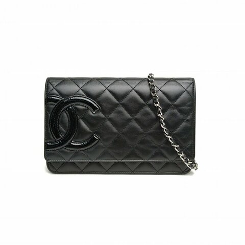 CHANEL 中古康鵬長款鏈條斜挎WOC牛皮13開銀扣肩背包