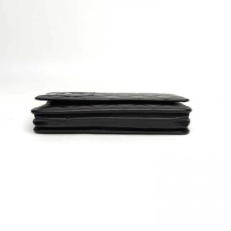 CHANEL 中古康鵬長款鏈條斜挎WOC牛皮13開銀扣肩背包-4