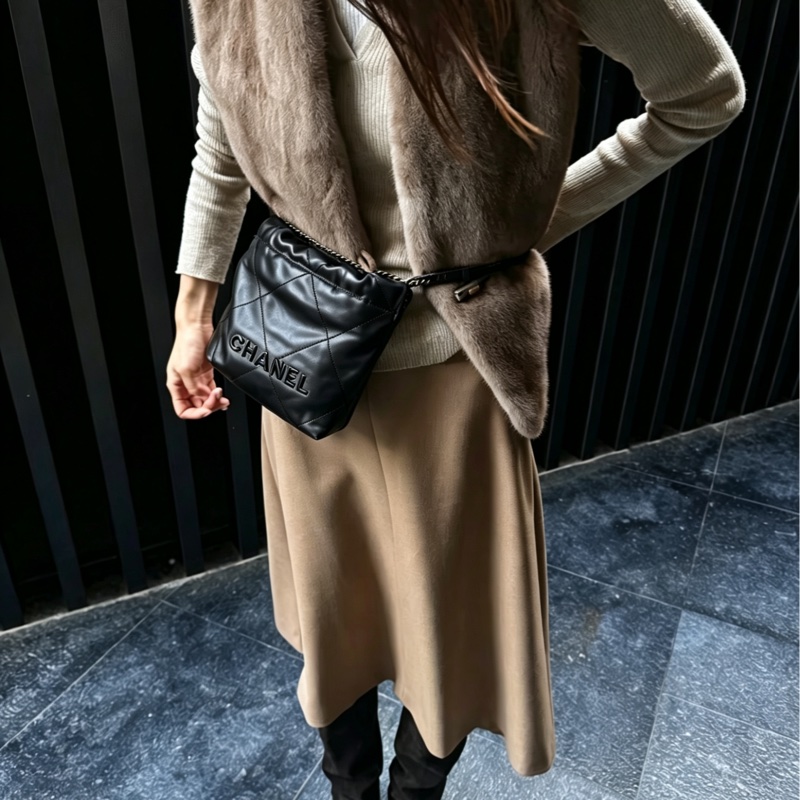 CHANEL soblack全黑22bag mini芯片款奶酷奶酷的24年票 🚁-27