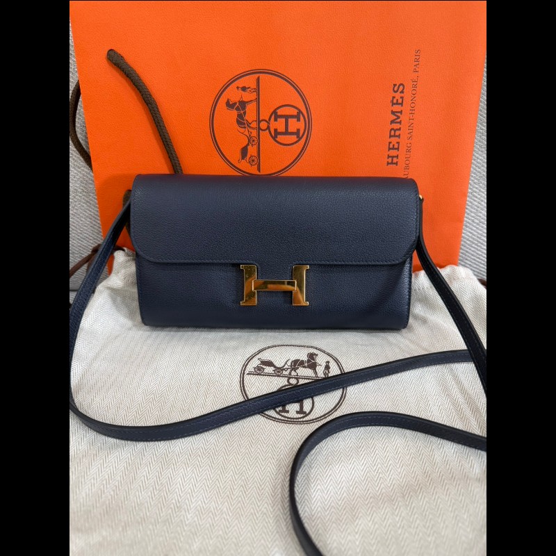 Hermes constance to go 夜晚藍金扣-0