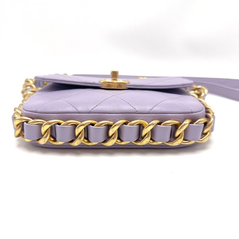 CHANEL 21K香芋紫滾邊粗鏈條 方胖子肩背斜背包18*17*4 98新配件塵袋-5