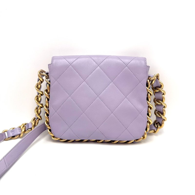 CHANEL 21K香芋紫滾邊粗鏈條 方胖子肩背斜背包18*17*4 98新配件塵袋-6