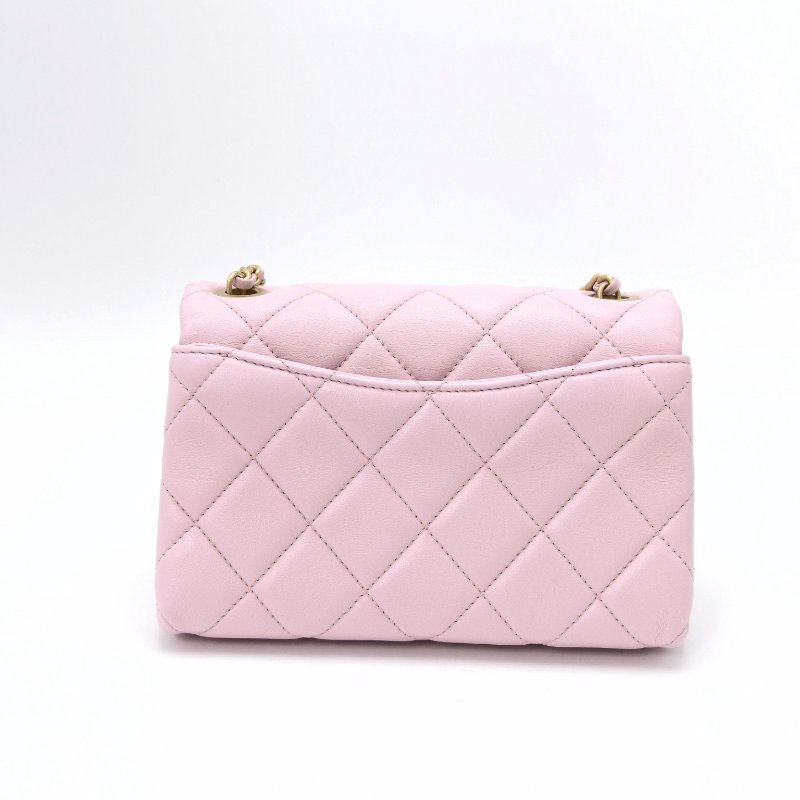 CHANEL 24A粉金琺瑯扣可調節 鏈條方胖子肩背斜背包 19*12*7 98新配件塵袋-6