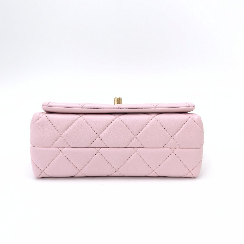 CHANEL 24A粉金琺瑯扣可調節 鏈條方胖子肩背斜背包 19*12*7 98新配件塵袋-7