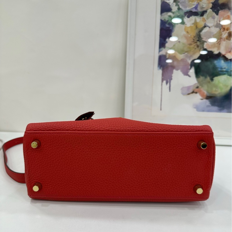 Hermes 愛馬仕 紅色Kelly25金扣 Togo皮 X刻-4
