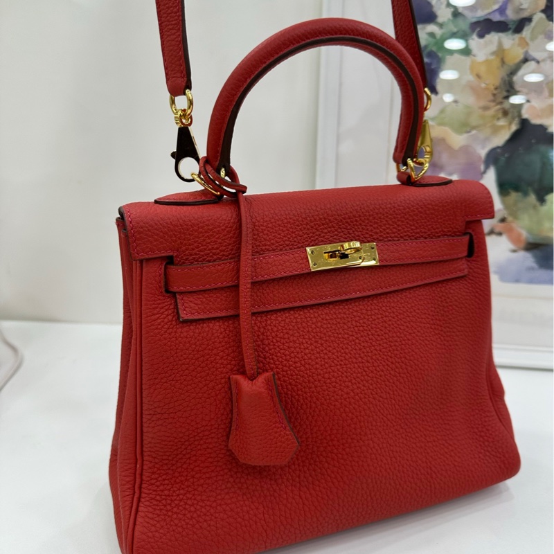 Hermes 愛馬仕 紅色Kelly25金扣 Togo皮 X刻-5
