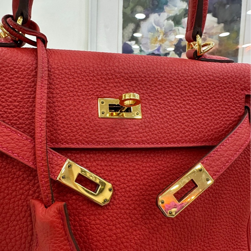 Hermes 愛馬仕 紅色Kelly25金扣 Togo皮 X刻-6