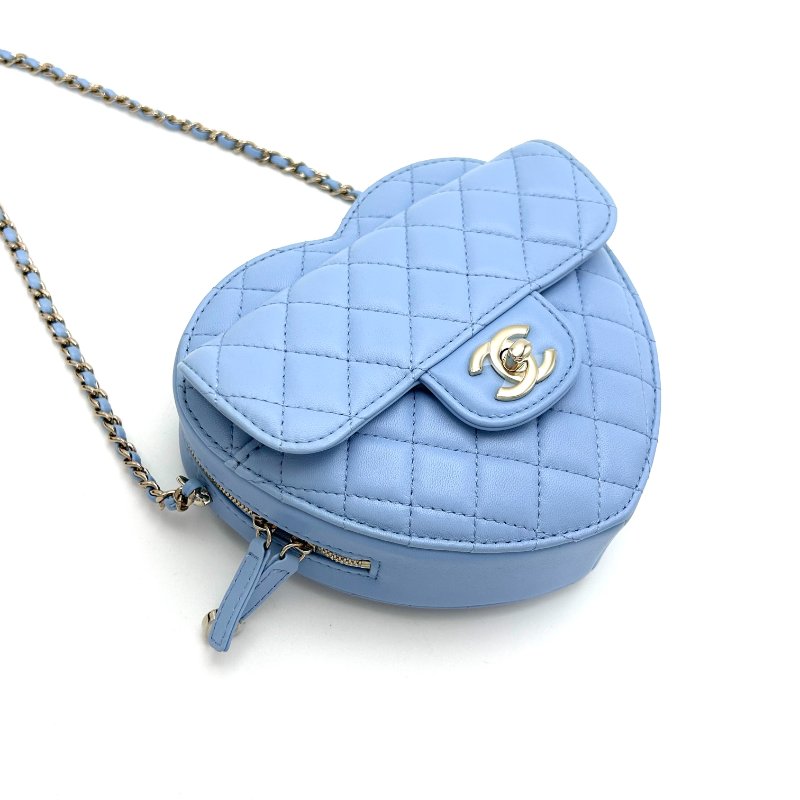 CHANEL 藍色金扣大號 肩背斜背包愛心包18*16*6 99新配件塵袋-2