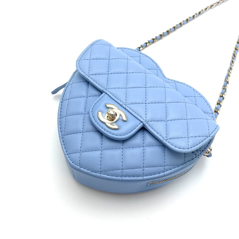 CHANEL 藍色金扣大號 肩背斜背包愛心包18*16*6 99新配件塵袋-3