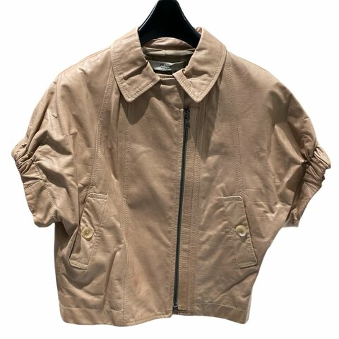 PRADA 普拉達 皮革短袖拉鍊外套 米色 SIZE:38