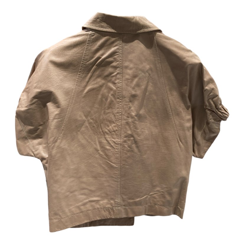 PRADA 普拉達 皮革短袖拉鍊外套 米色 SIZE:38-1