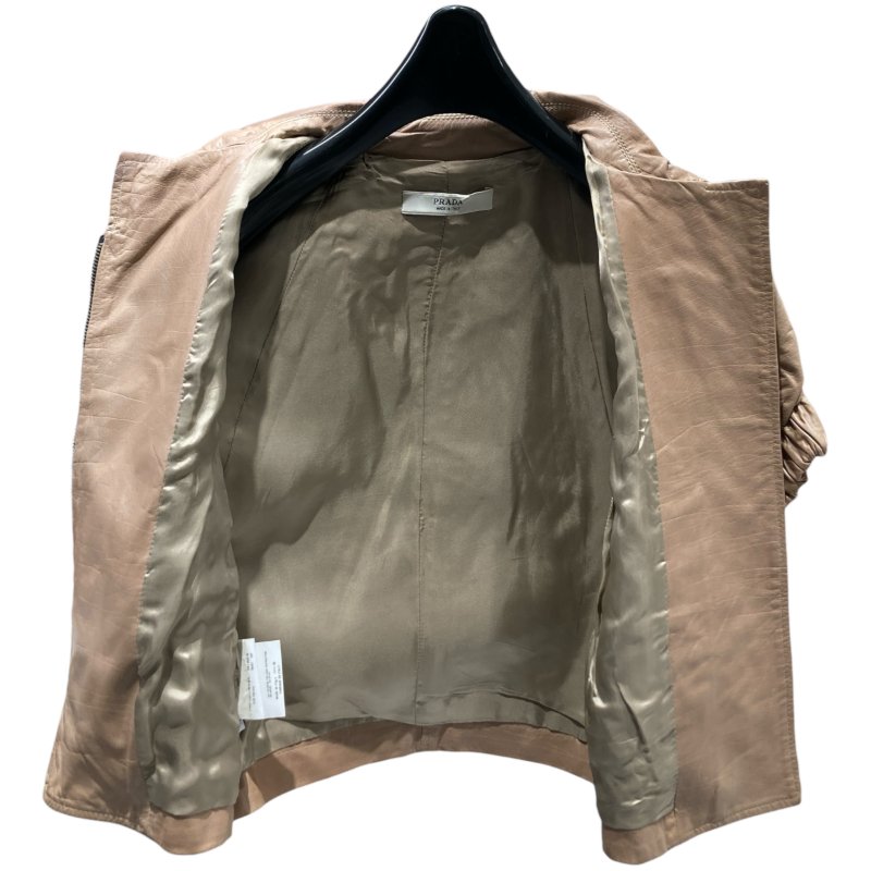 PRADA 普拉達 皮革短袖拉鍊外套 米色 SIZE:38-2