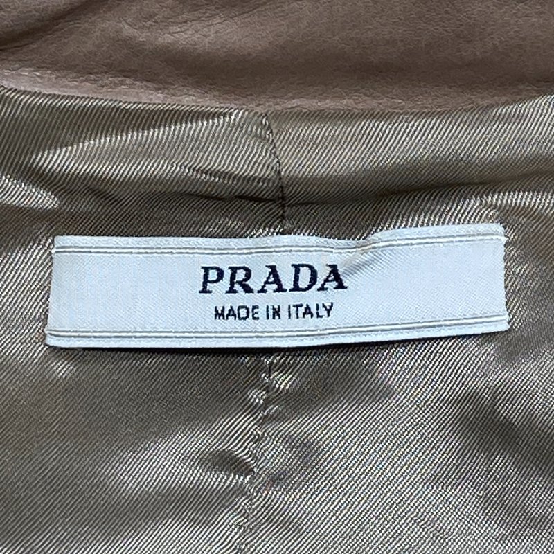 PRADA 普拉達 皮革短袖拉鍊外套 米色 SIZE:38-3