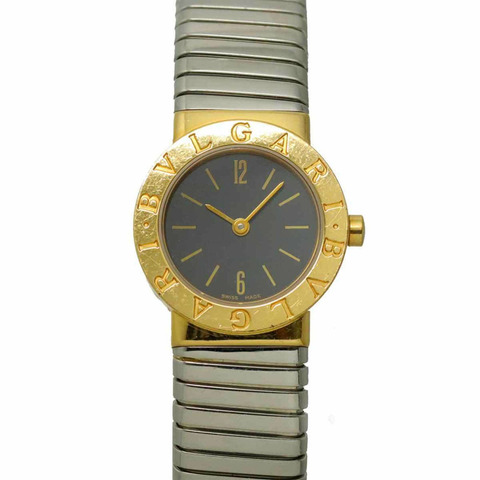 寶格麗 Tubogas Combination BB23 2T 女士腕錶 黑色 18K 黃金 石英錶