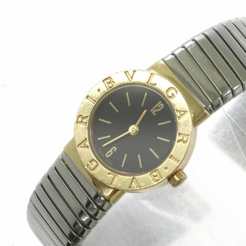 寶格麗 Tubogas Combination BB23 2T 女士腕錶 黑色 18K 黃金 石英錶-6