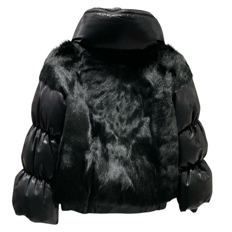 PRADA 普拉達 仿皮草飾邊羽絨夾克 黑色 SIZE38-1