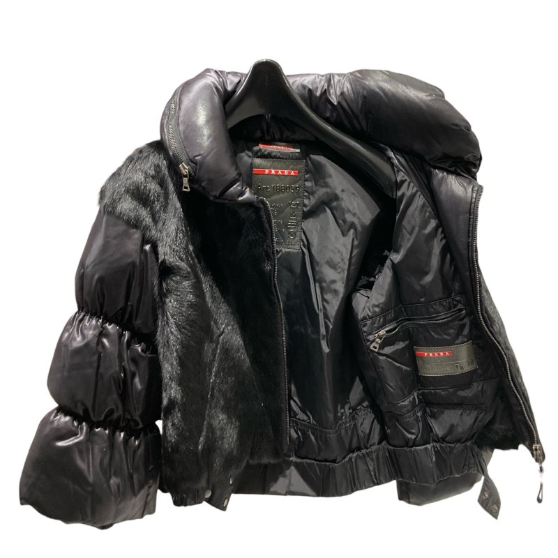 PRADA 普拉達 仿皮草飾邊羽絨夾克 黑色 SIZE38-3