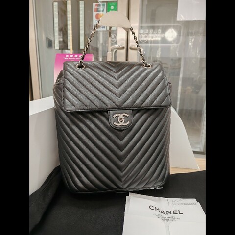Chanel backpack 黑銀牛皮雙肩包