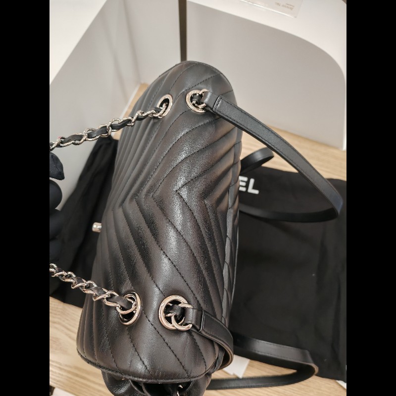 Chanel backpack 黑銀牛皮雙肩包-3