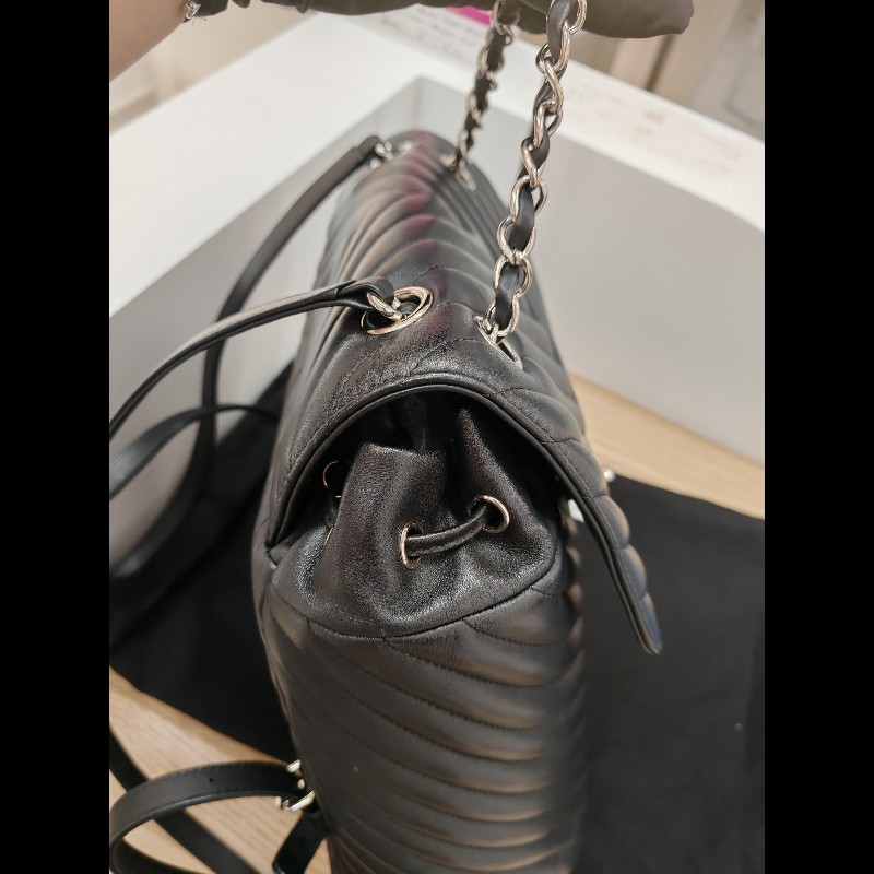 Chanel backpack 黑銀牛皮雙肩包-5