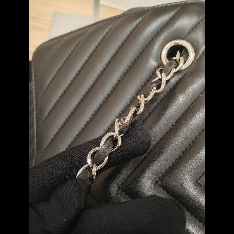 Chanel backpack 黑銀牛皮雙肩包-8