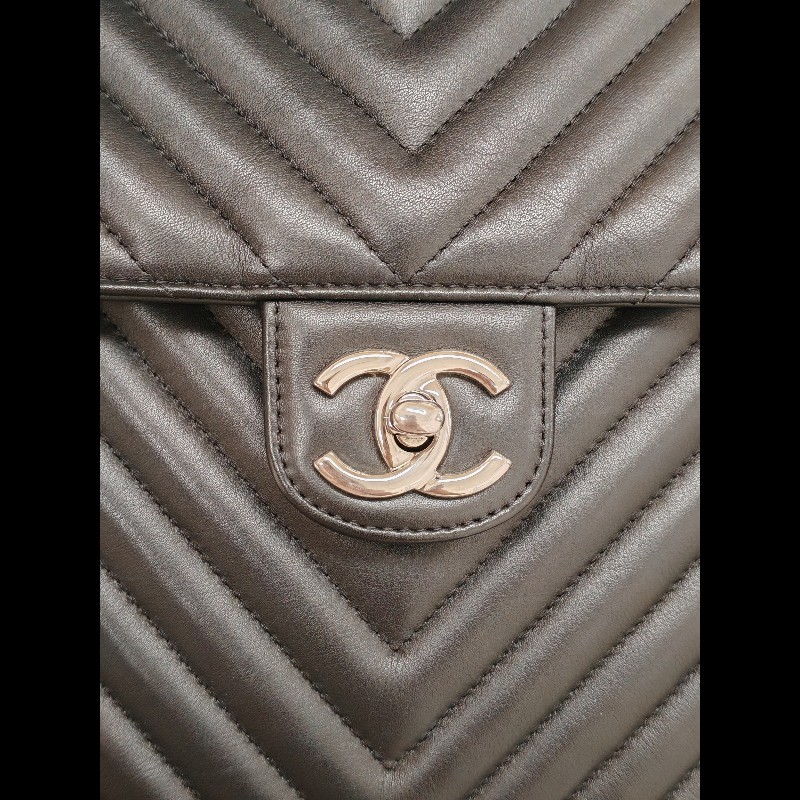 Chanel backpack 黑銀牛皮雙肩包-9